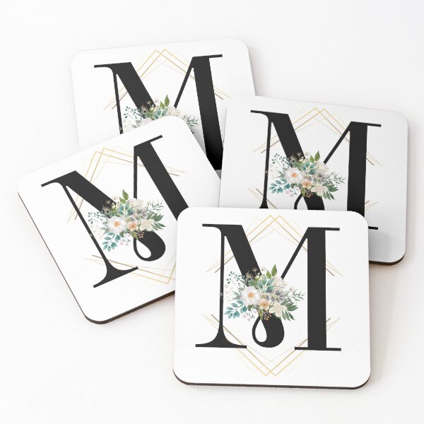 Item preview, Monogram M Botanical Pretty White Rose Flowers Blossoms Floral Peony designed and sold by HalloweenGift.