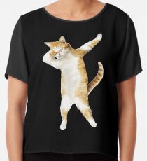 Tupfendes Katzen-Kätzchen-lustiges Tupfen-T-Stück Coole Tanz-Miezekatze Chiffontop
