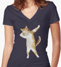 Dabbing Cat Kitten Funny Dab Tee Cool Dance Kitty Women's Fitted V-Neck T-Shirt