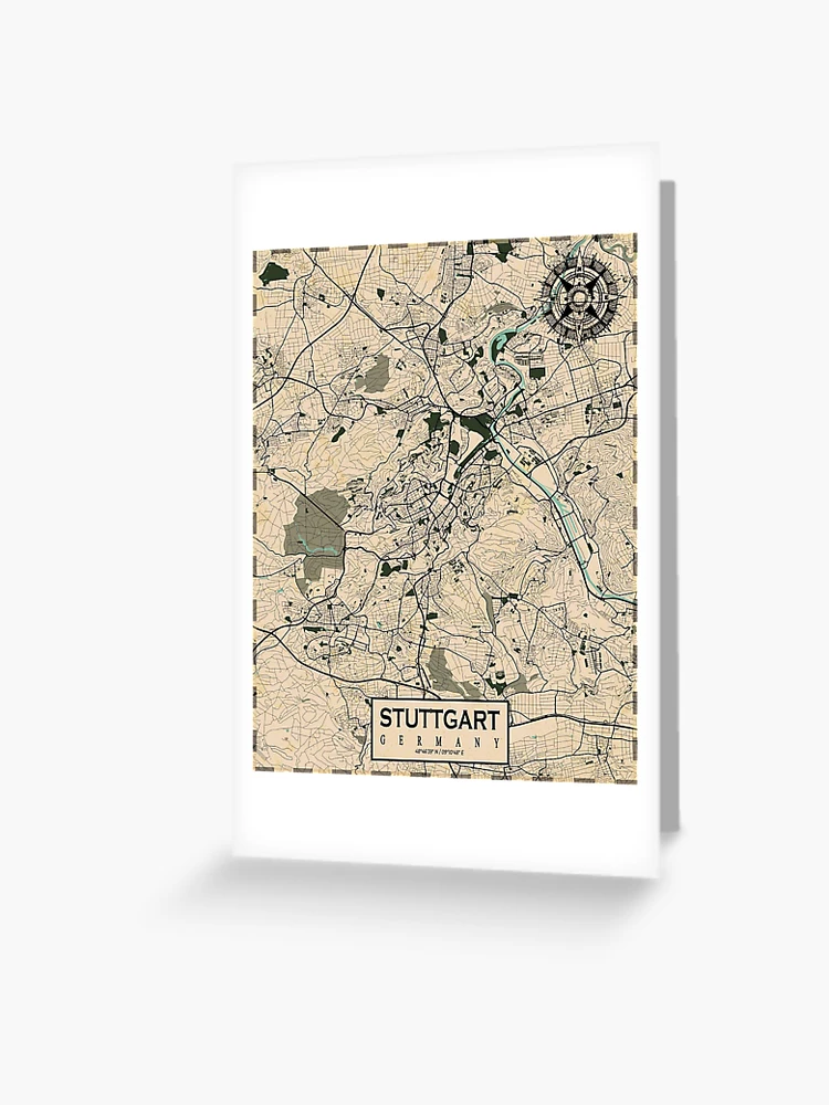 Textured Paper - Stuttgart, Germany Original Map Design Blue Stroke - Art  Print Poster Photo Gift - Size: 24 x 16 Inches