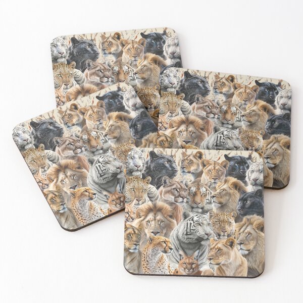 Item preview, Roaring Majesties: A Collage of the World's Big Cats. Lions, leopards, cheetahs, panthers, lynx, pumas, caracals and cougars designed and sold by Orianah.