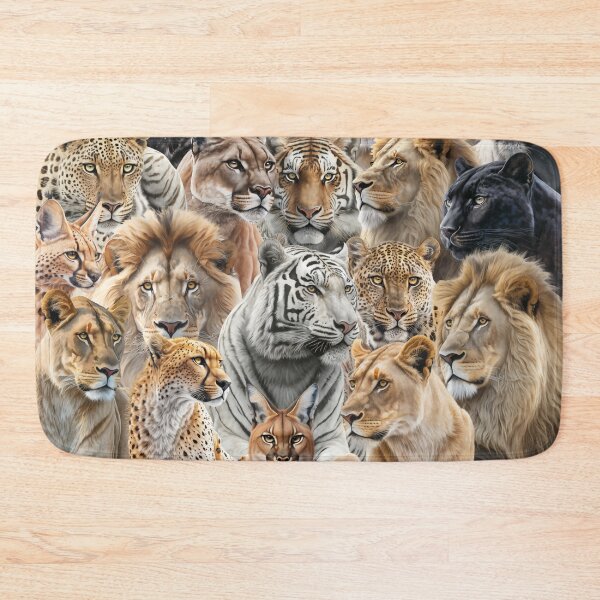 Item preview, Roaring Majesties: A Collage of the World's Big Cats. Lions, leopards, cheetahs, panthers, lynx, pumas, caracals and cougars designed and sold by Orianah.