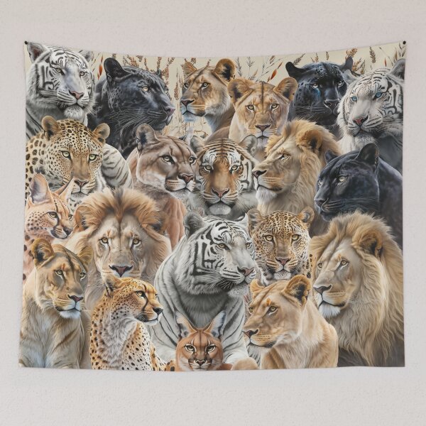 Item preview, Roaring Majesties: A Collage of the World's Big Cats. Lions, leopards, cheetahs, panthers, lynx, pumas, caracals and cougars designed and sold by Orianah.