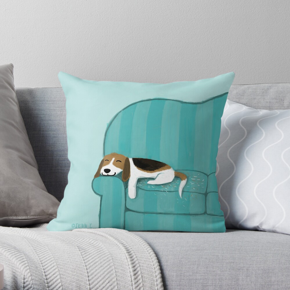 "Happy Couch Dog | Cute Beagle" Throw Pillow for Sale by ShortCoffee | Redbubble