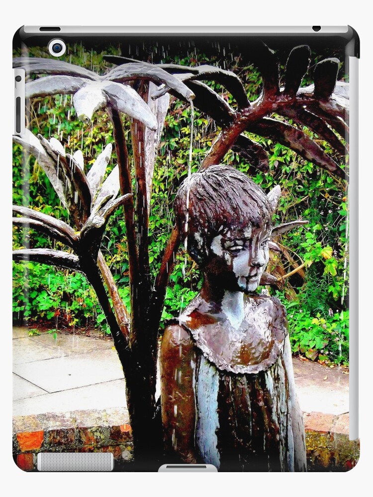 Weird Fountain With Girl Statue In Walled Garden | iPad Case & Skin