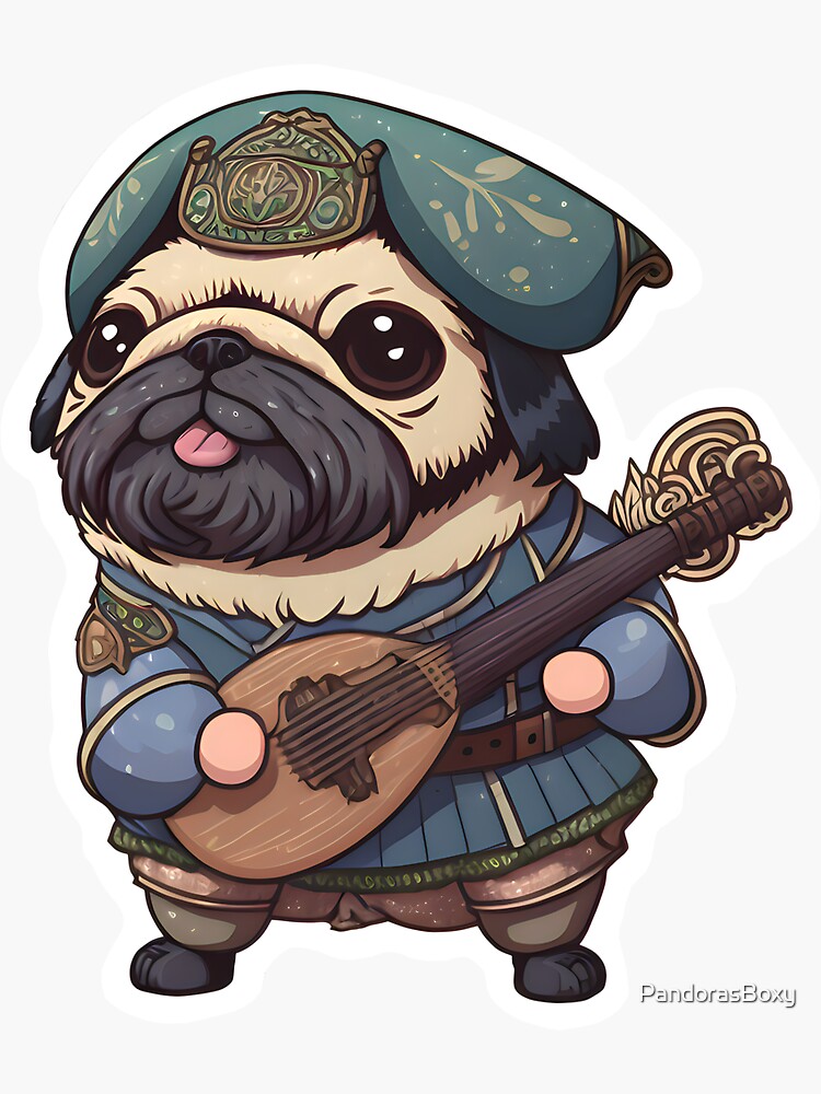 "Pug Bard Pug DND Dungeons and Dragons Bard" Sticker for Sale by