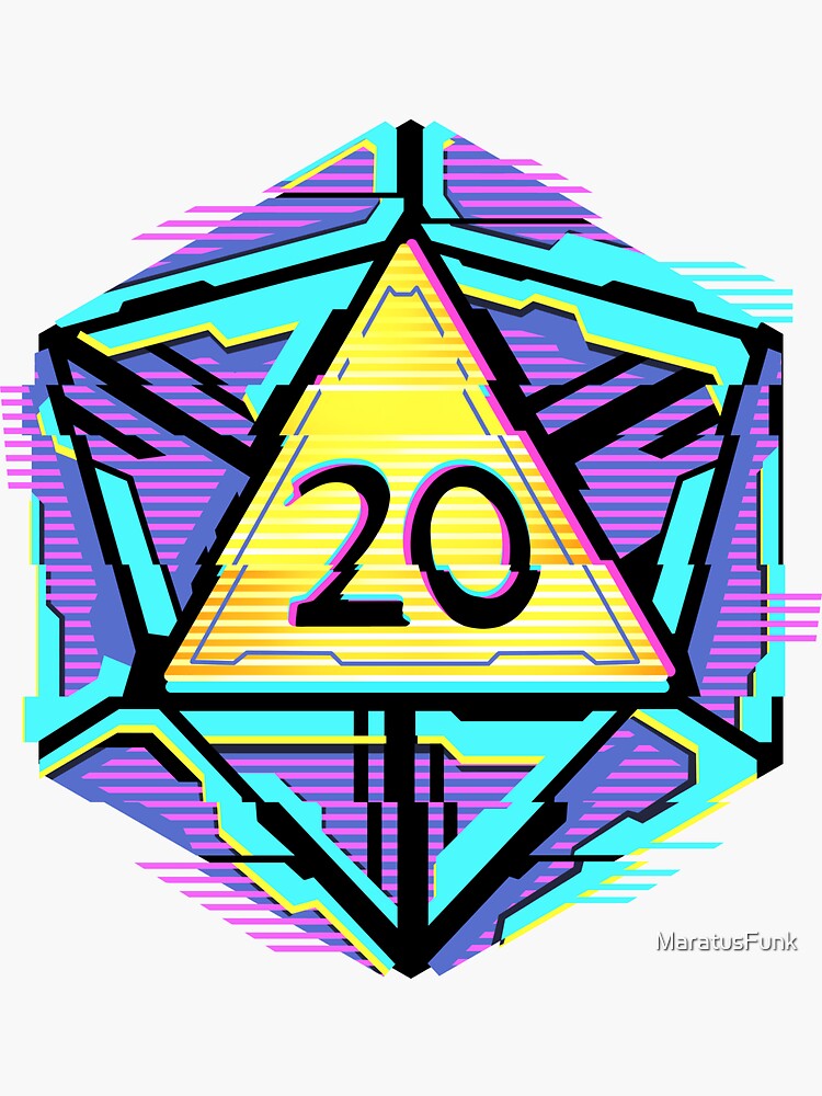 Thumbnail 3 of 3, Sticker, Neon Punk Glitch D20 designed and sold by MaratusFunk.