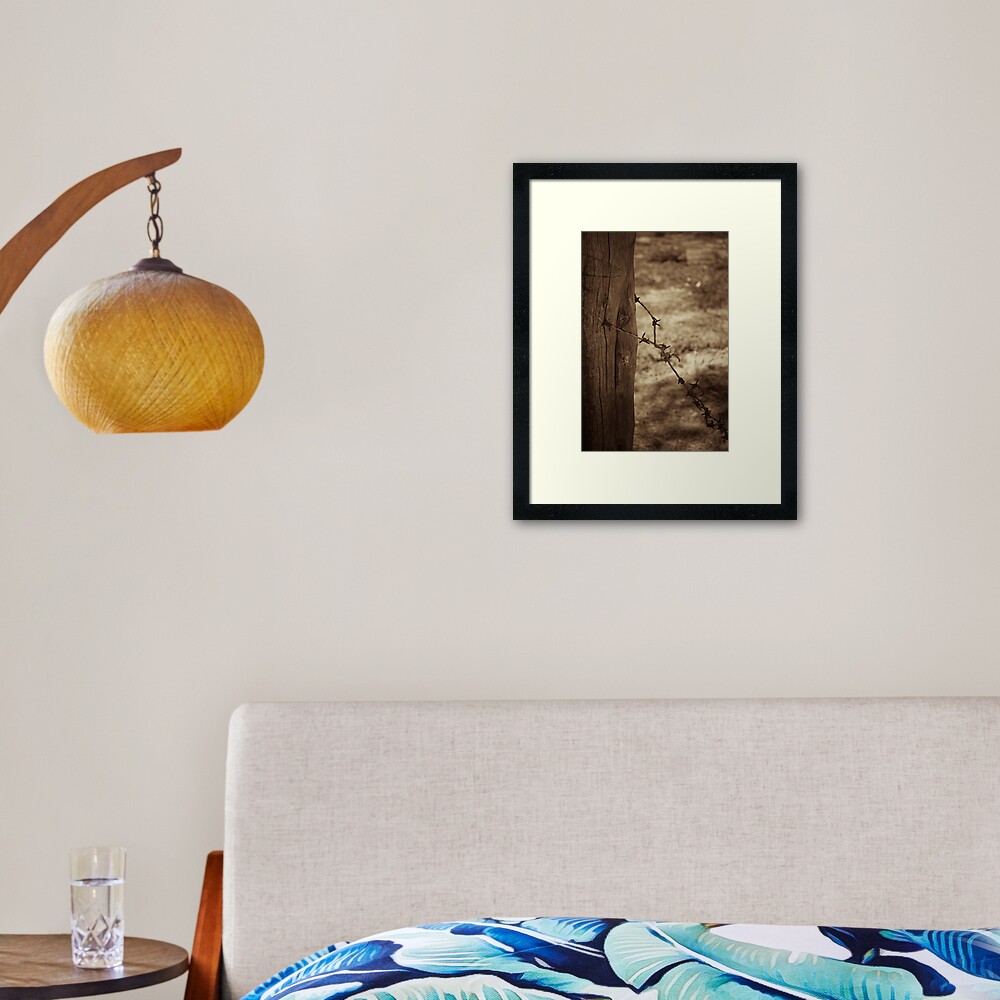 Old barbed wire - sepia Framed Art Print