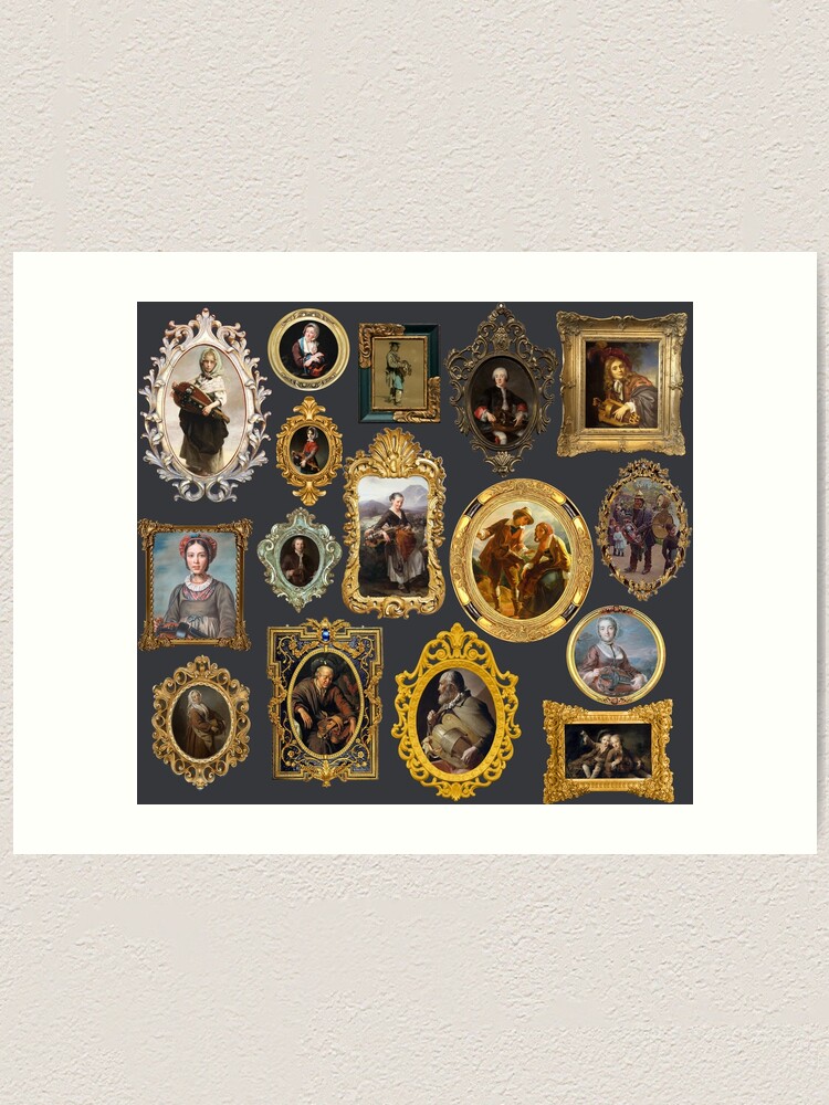 "Iconography of the hurdygurdy with golden frames." Art Print for Sale