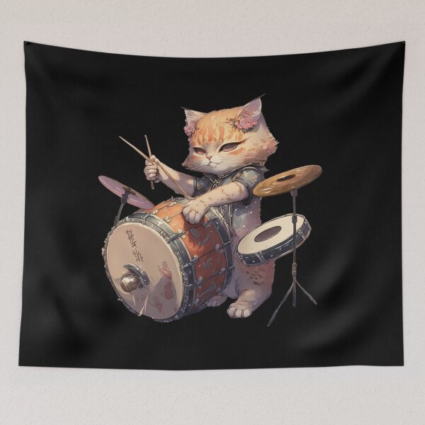 Item preview, Cat playing the drums designed and sold by AnimalArtPhotos.