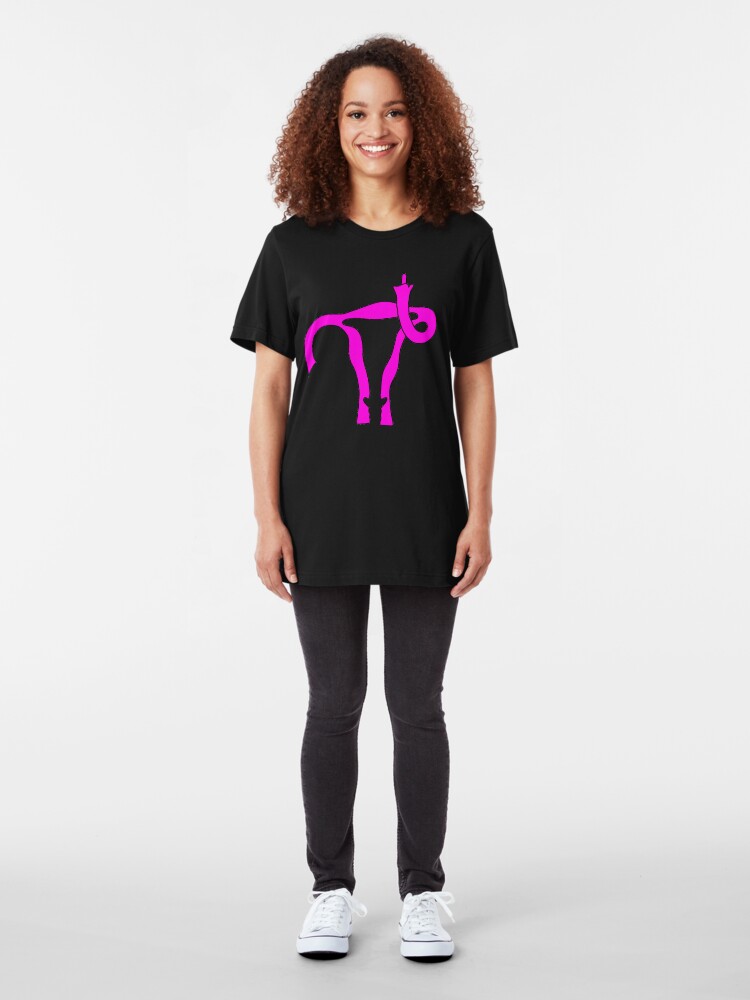 Alternate view of Uterus Giving the Finger Slim Fit T-Shirt