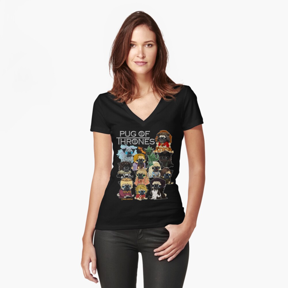 Item preview, Fitted V-Neck T-Shirt designed and sold by darklordpug.