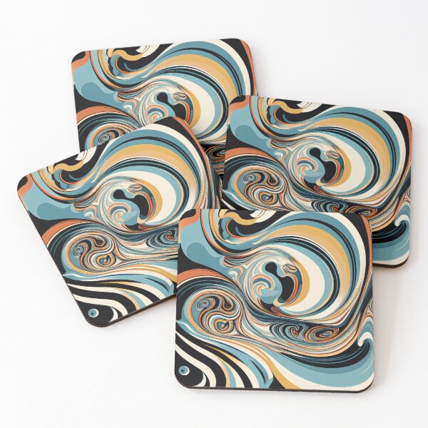 Item preview, "Adeline" - Liquid Swirl Contemporary Abstract Pattern in Orange, Yellow, Black, Navy, Brown, Cream, Blue, Green designed and sold by HiArtify ❤️.