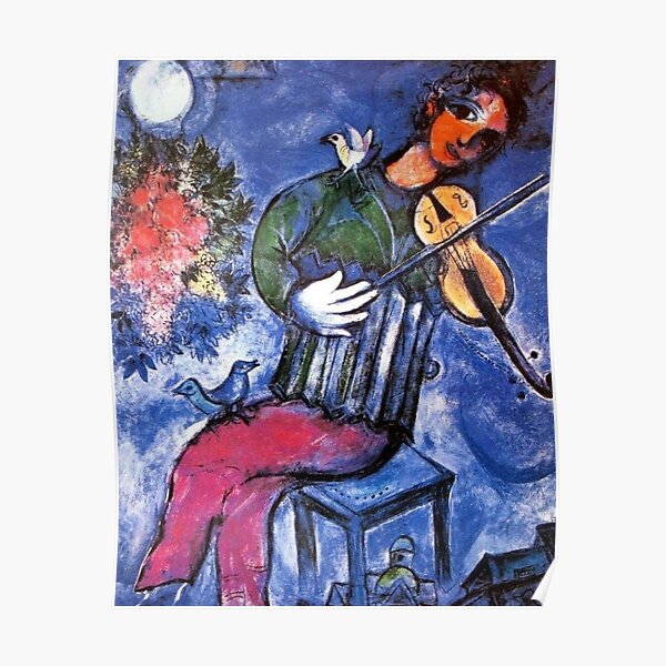 Chagall Blue Violinist PRINT ready to frame. Poster printed on special papers. Inspired by Marc Chagall. Poster