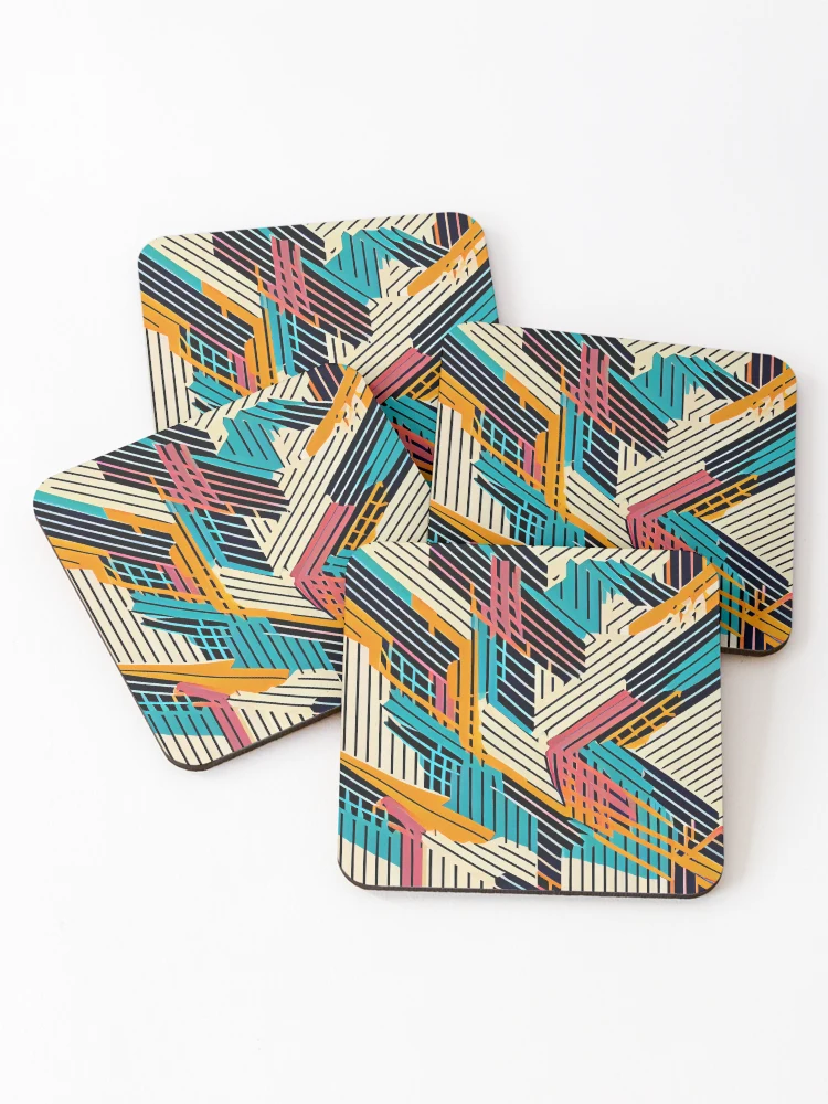 Thumbnail 1 of 5, Coasters (Set of 4), Geometric Rough Line Pattern Digital Painting designed and sold by CodeAndColors.