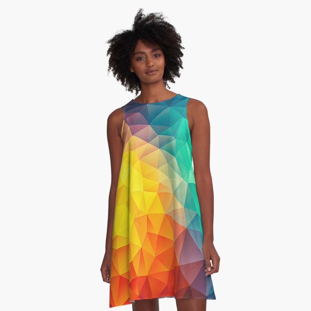 Abstract Multi Color Cubizm Painting A-Line Dress