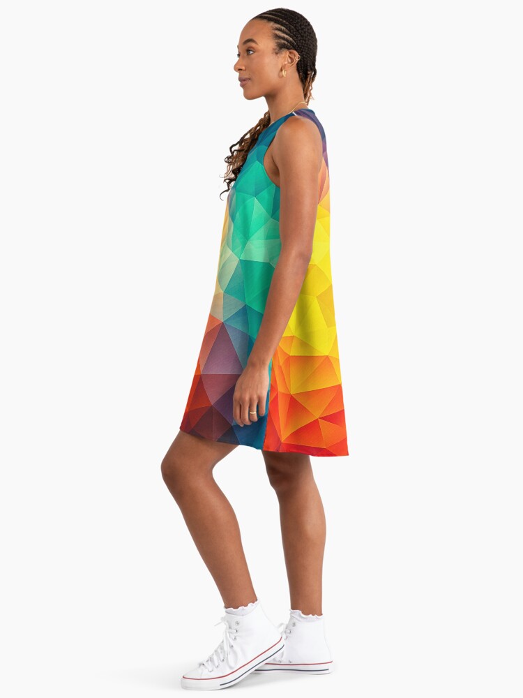 Abstract Multi Color Cubizm Painting Geometric A-Line Dress