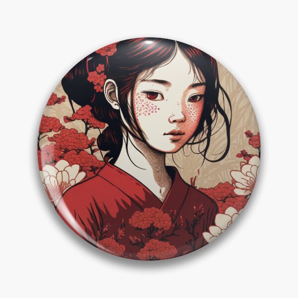 Item preview, Japanese Girl wearing a Kimono with Red Flowers designed and sold by WaiterJames.