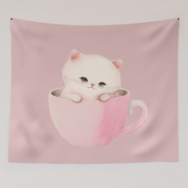 Item preview, Fluffy Cute Kitten in a Coffee Cup, My Cat is my Valentine,  My Kitten is my Valentine,  White Kitten Valentine designed and sold by Mumzy2many.