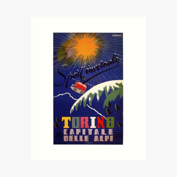 Aperçu de l'œuvre Turin Alpes de Turin annonce de voyage d'hiver italienne vintage créée et vendue par aapshop.