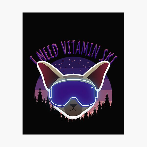 Item preview, Cool Funny Vintage Retro Sunset Cat - I Need Vitamin Ski designed and sold by laiwole.