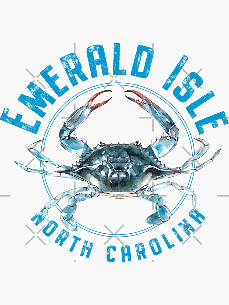 "Emerald Isle North Carolina Blue Crab Design" Sticker for Sale by