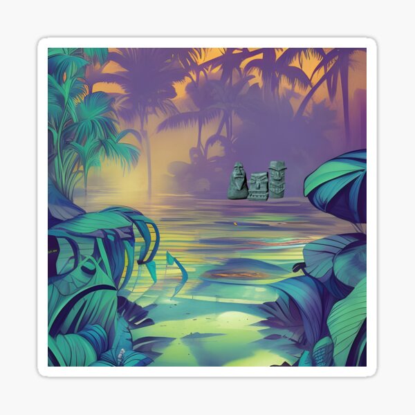 Tiki Statue By The River In The Jungle Sticker For Sale By