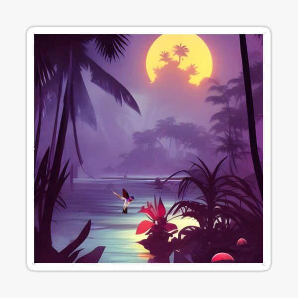 Romantic Night By The River In The Jungle Sticker For Sale By