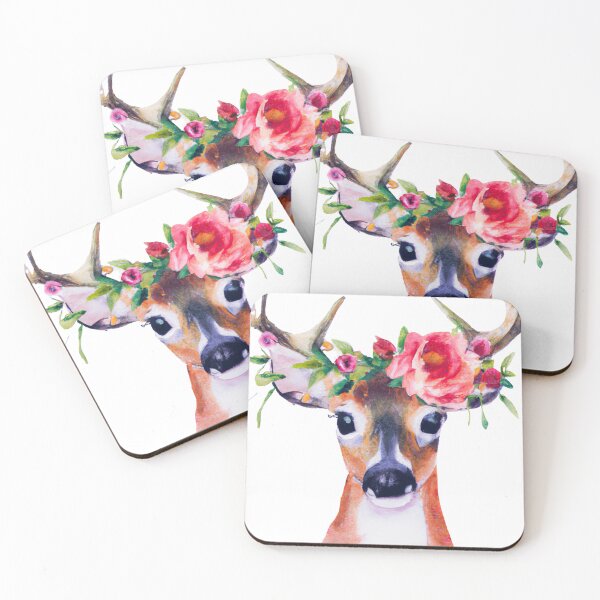 Item preview, Watercolor and pencil illustration of a cute baby deer with a flower crown designed and sold by PinkLotusArt.
