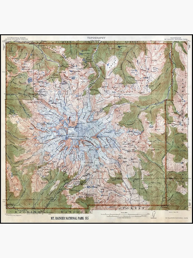 Mount Rainier National Park, National Park Map, Mt Rainier Map, Wood shops Map, Engraved Map, Antique Map, National Park Decor, Park Map, Vintage