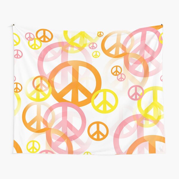 1960's Retro Peace Signs in Orange, Pink and Yellow Tapestry