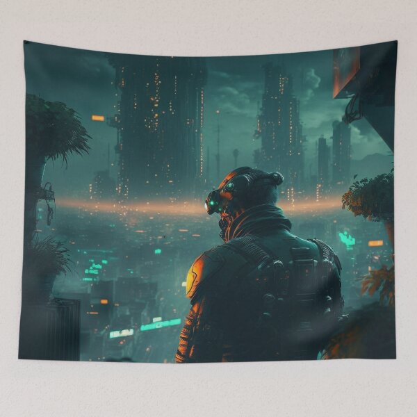 Artikelvorschau, Cyberpunk-Stadtansicht entworfen und verkauft von AICreateWorlds.