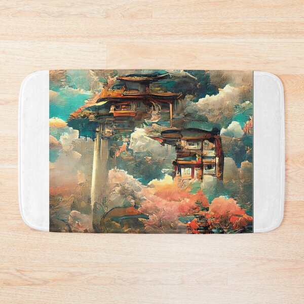 Item preview, Abstract Japanese colorful, floral, pagoda landscape art print wall art prints, canvas mounted prints and posters. designed and sold by JoelsCorner.