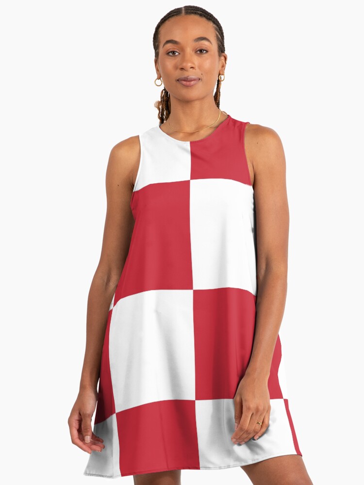 Red And White Check Print Sock A-Line Dress