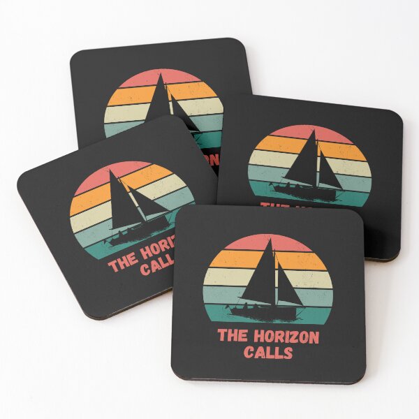 Item preview, The horizon Calls Sailboat with colorful retro sunset horizon.  designed and sold by Lost-World-Shop.