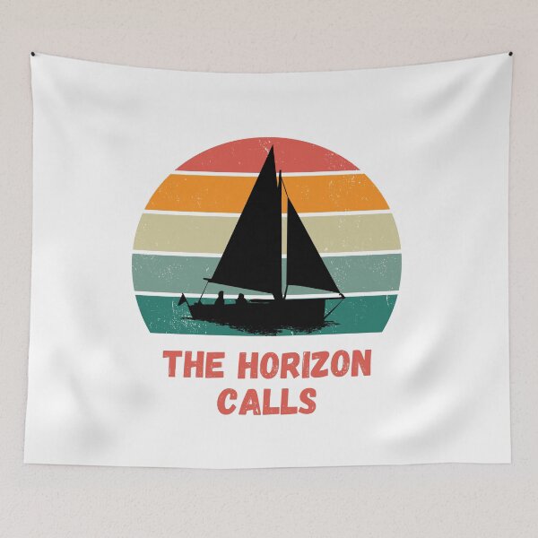 Item preview, The horizon Calls Sailboat with colorful retro sunset horizon.  designed and sold by Lost-World-Shop.