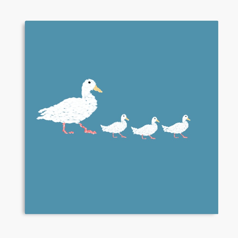 Cute Duck Mom and Ducklings Painting Animal Cartoon Simple Children Illustration -Teal Blue Cute Duck Mom and Ducklings Painting Animal Cartoon Simple Children Illustration -Teal Blue