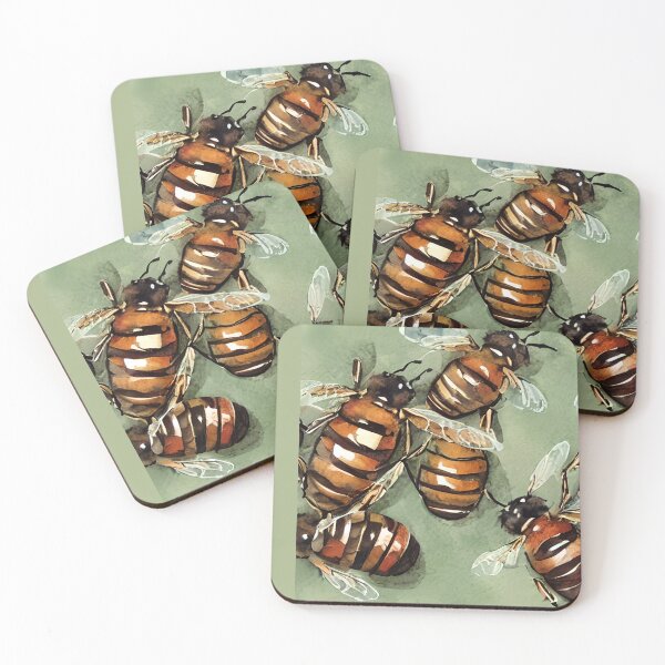 Item preview, Watercolor bee pattern, honey bees cottagecore, original insect pattern, cute bugs pattern designed and sold by Artsareus.