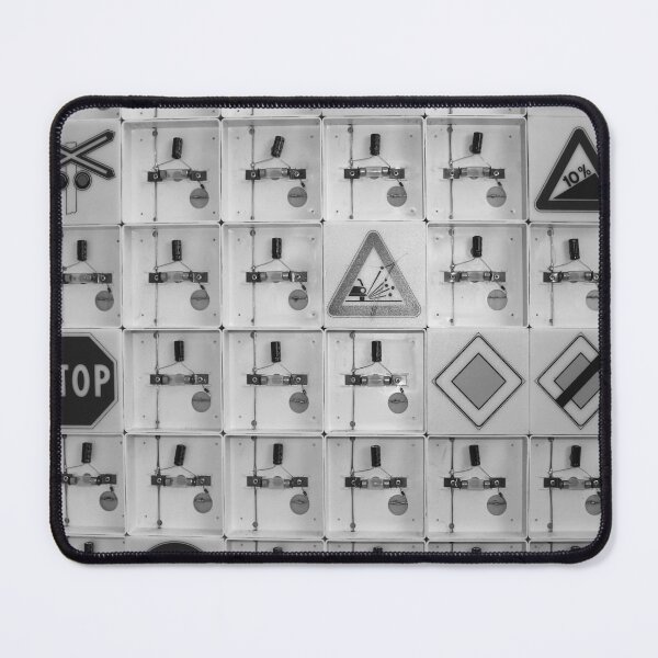 Item preview, Mainteinance Panel of a Driving School With Lights and Stop Signs black And white Photography designed and sold by tribaltrouble.