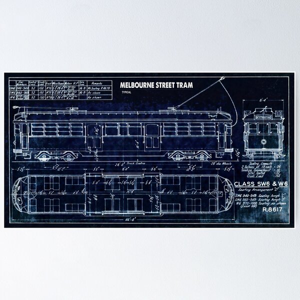 Item preview, Vintage Typical Melbourne Australia Street Tram Blueprint designed and sold by Daniel Hagerman.