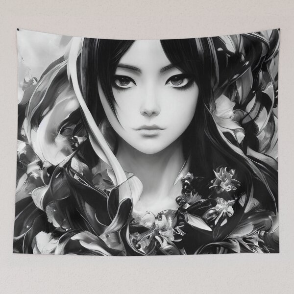 Item preview, Black and white flower smoke maiden designed and sold by Karmanto.