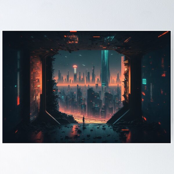 Item preview, Abstract Cyberpunk City View from Inside designed and sold by AICreateWorlds.