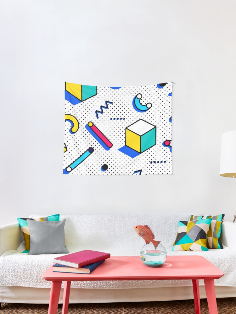 Bright Background In Neo Memphis Style Wall Tapestry