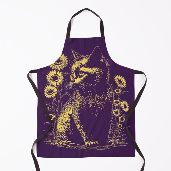 Artikelvorschau, Sonnenblume-Katzen-Schattenbild-Gelb-einfarbiges nettes Kätzchen entworfen und verkauft von tronictees.