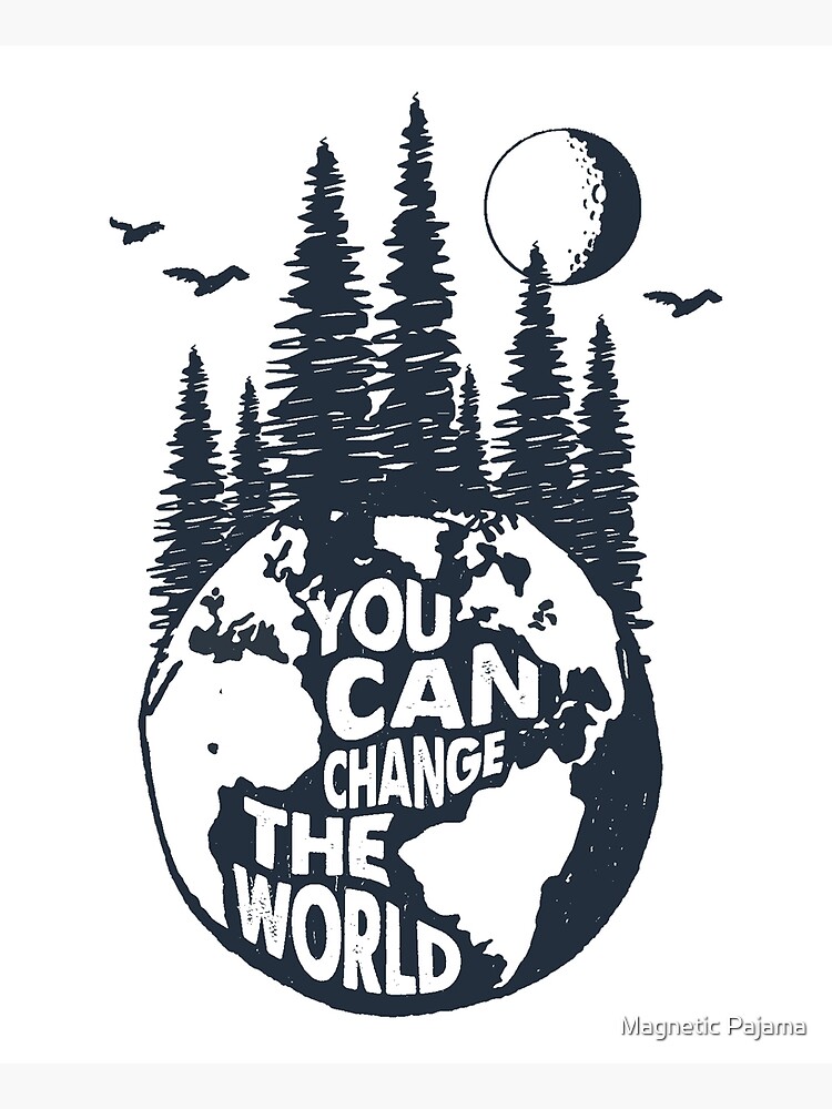 You Can Change the World Earth with Trees, Full Moon & Birds by MagneticMama