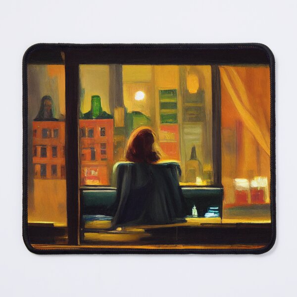 Item preview, Woman In Office Alone With Thoughts Overlooking The City (Edward Hopper Inspired) designed and sold by ZGigerBarker.