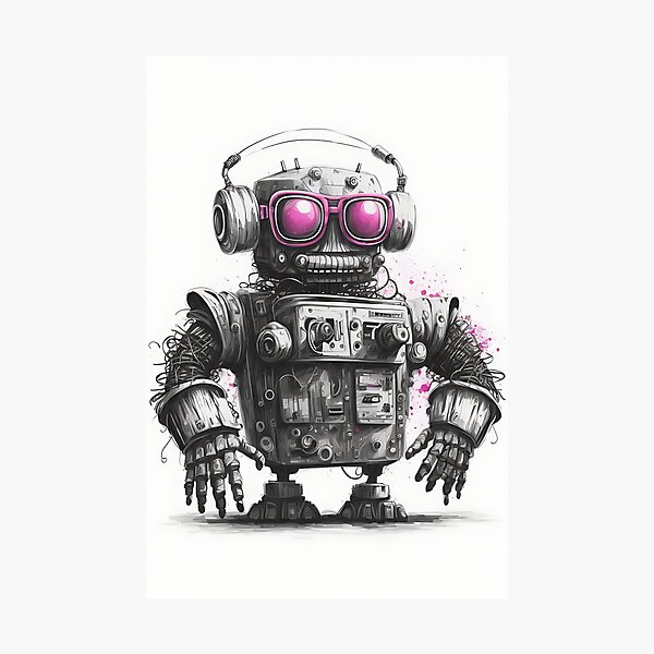 Item preview, Black And White Robot With A Pink Glasses designed and sold by RobotsLookCool.