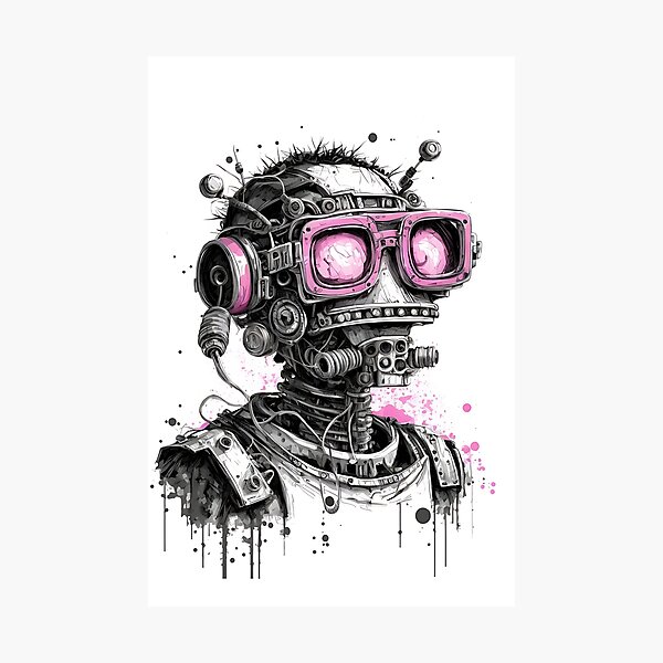 Item preview, Black And White Robot With A Pink Glasses designed and sold by RobotsLookCool.