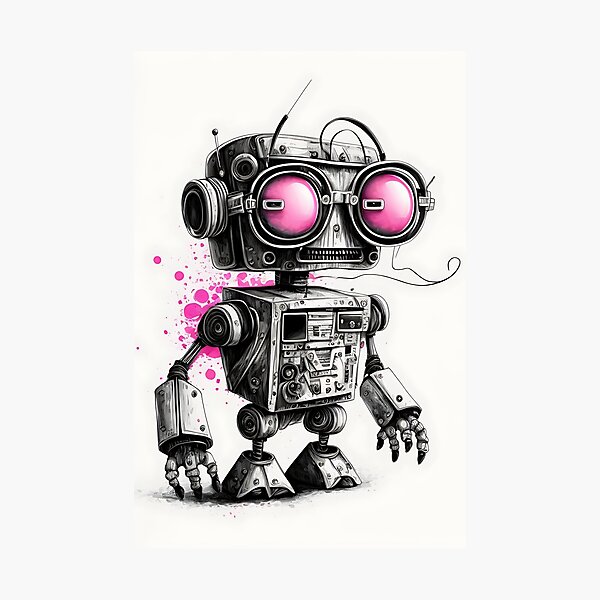 Item preview, Black And White Cool Robot With A Pink Glasses designed and sold by RobotsLookCool.