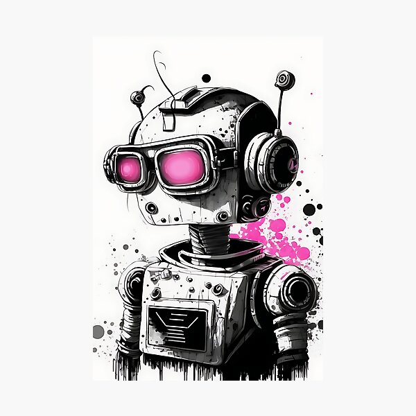 Item preview, Black And White Cool Robot With A Pink Glasses designed and sold by RobotsLookCool.